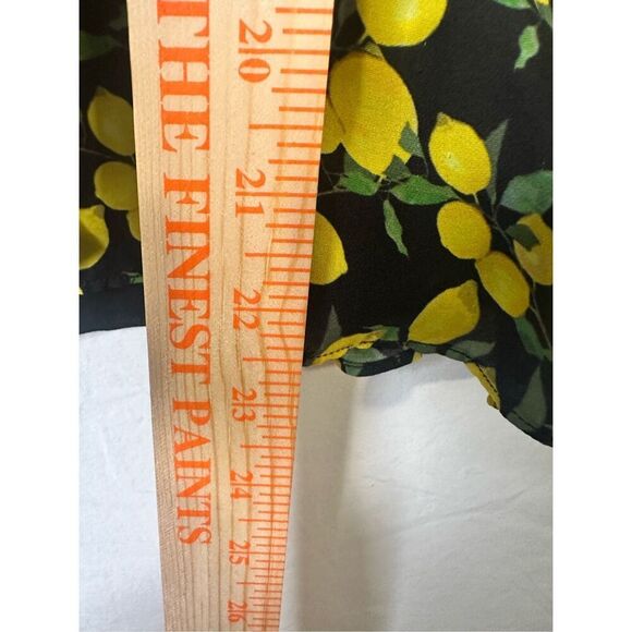 Parker Lemon Print Silk Print Ruffle Tank Top Blouse Yellow Black SZ S - Picture 5 of 7